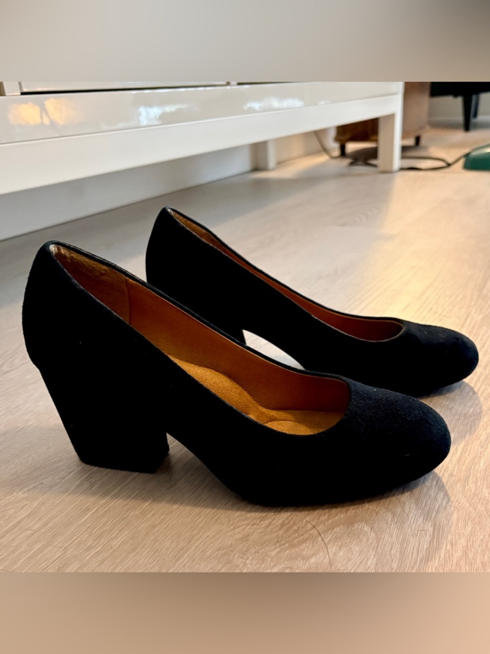 Classic Black Suede Block Heel Pumps - Women's Dress Shoes